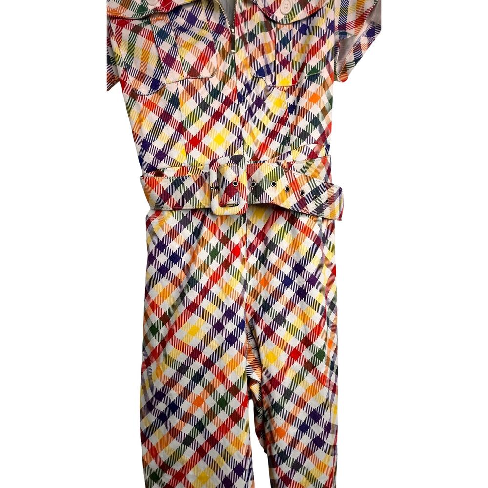 Smak Parlour 1970s Colorful Check Flare Bell Bottoom Jumpsuit Medium - Picture 6 of 12